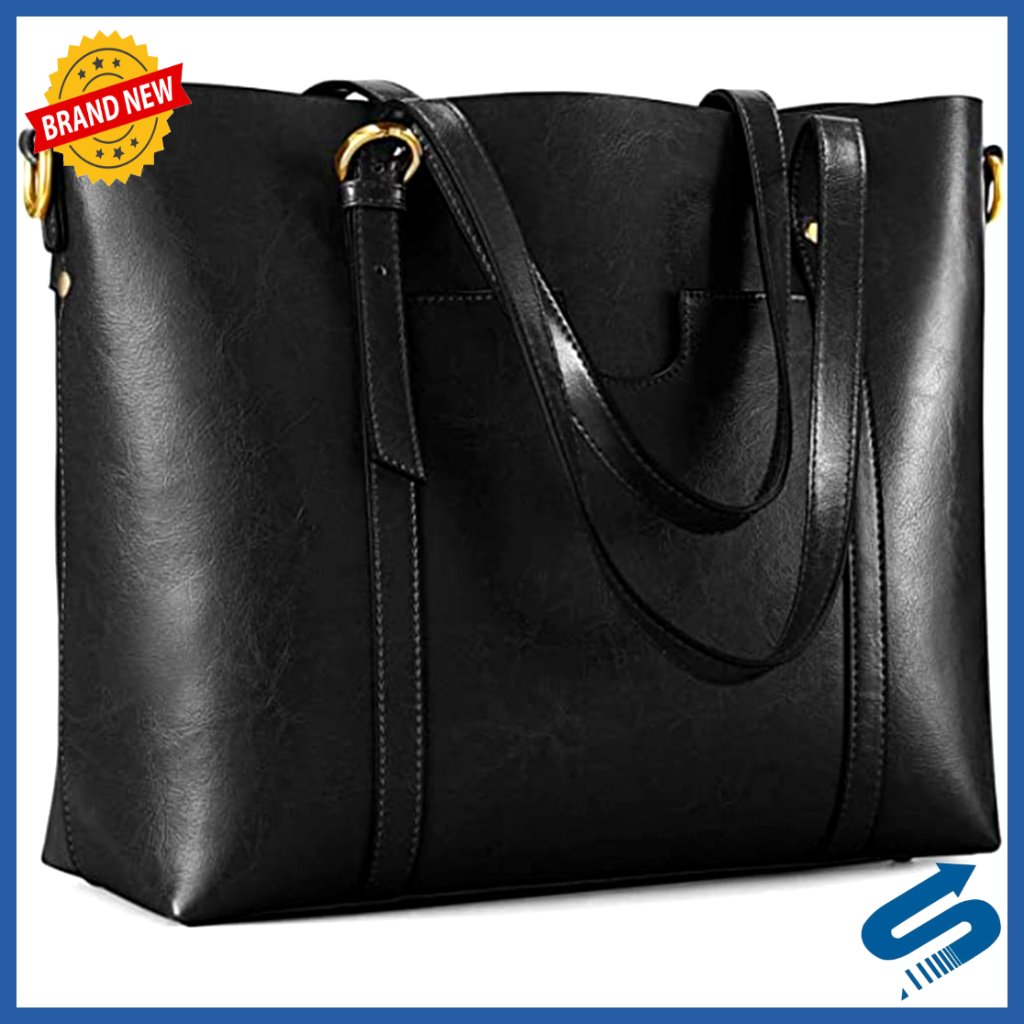 Large Genuine Leather Tote Bag With Adjustable Shoulder Straps And Multiple